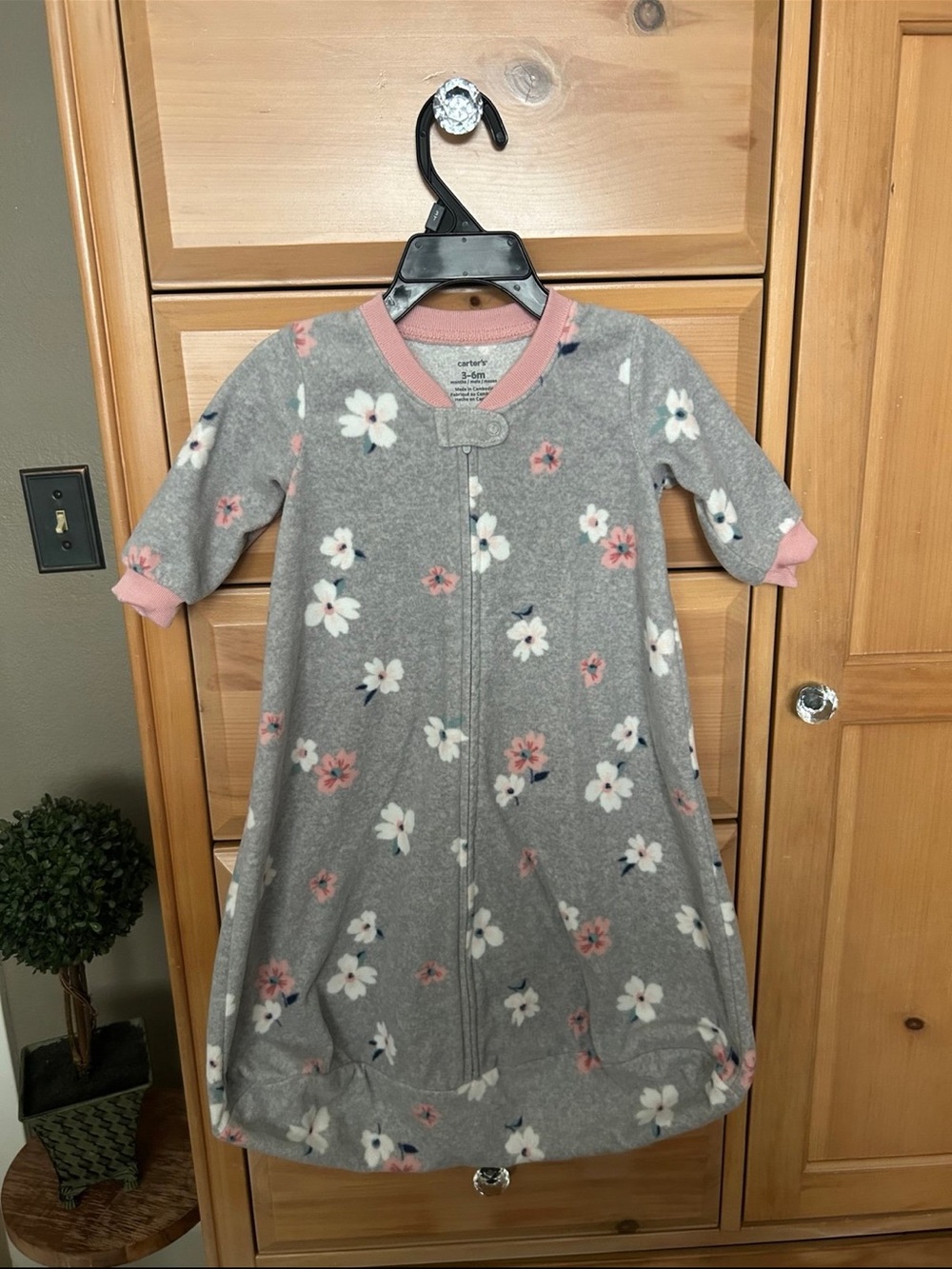 Carter's Gray Floral Convertible Footless Sleep Gown with Pink Trim 3/6 months